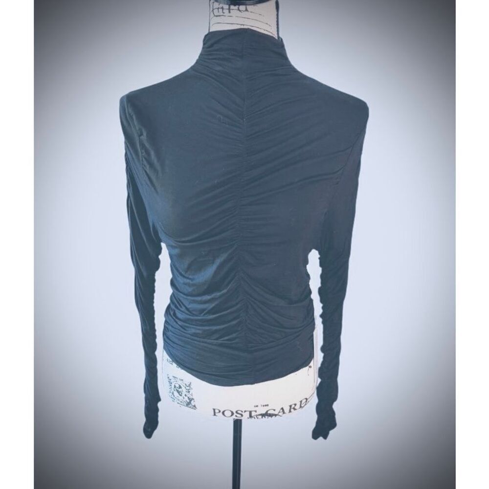 Bishop + Young Simone Ruched Mock Neck Turtleneck Top Noir Black Small NWT